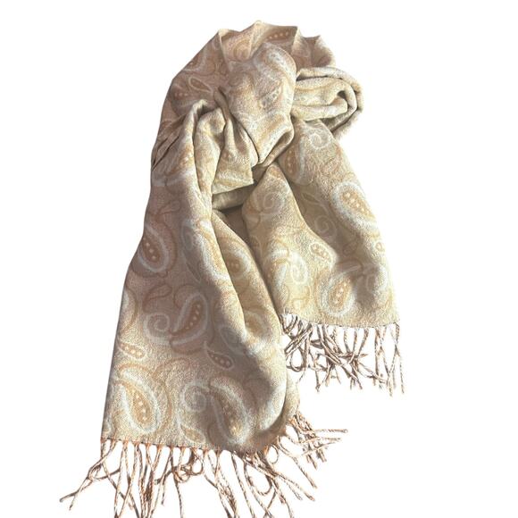 Vintage Primo Filo Italia Wool Scarf Made In Italy Tan Neutral Warm Winter Plaid - Picture 1 of 7